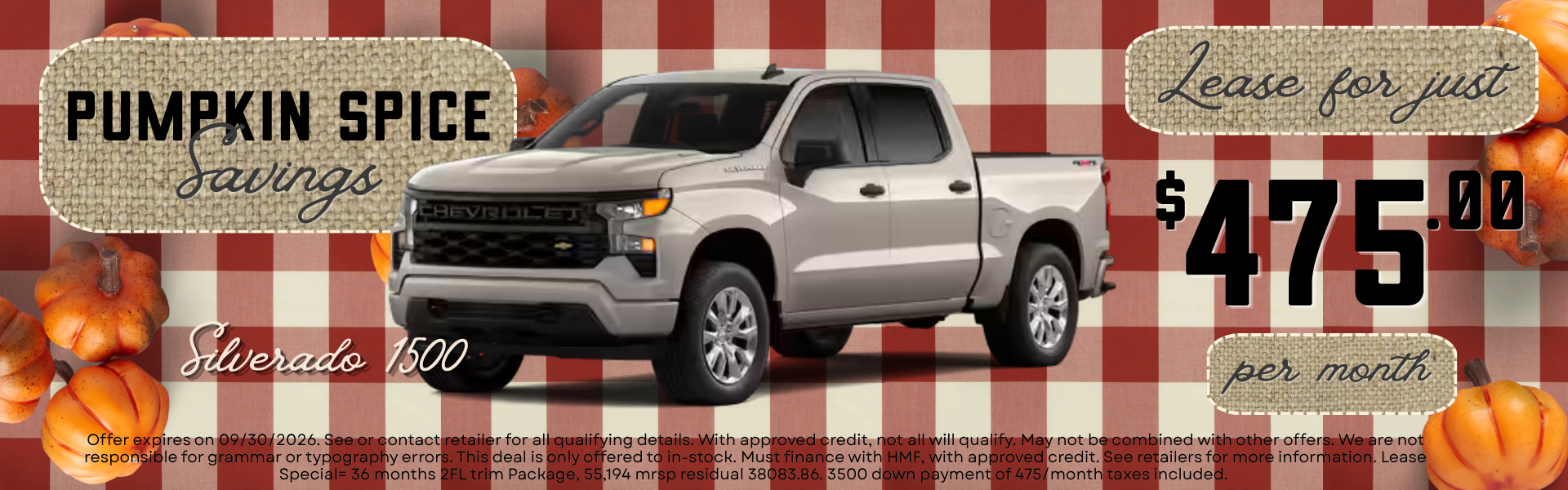 Silverado 1500 lease for just $475.00 per month